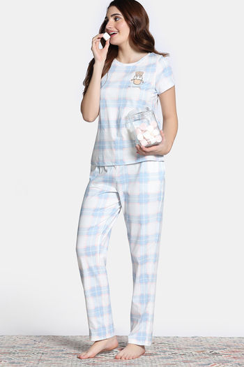 Buy Zivame Farm Lore Knit Cotton Pyjama Set - Lucent White